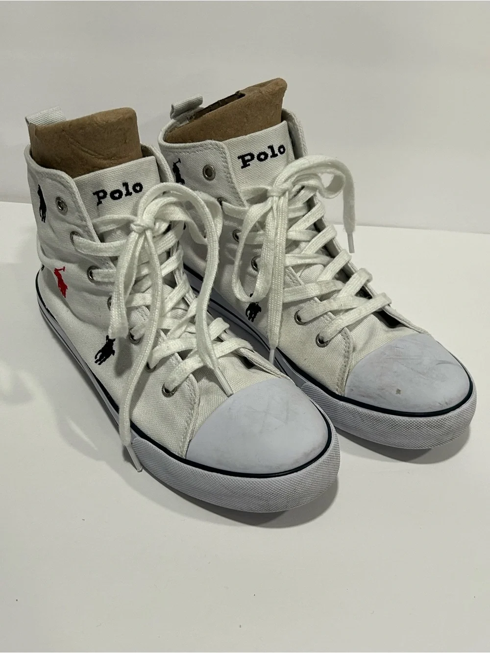 Polo Ralph Lauren Hamptyn All-Over Multi Pony Canvas Hi Top Sneakers Women’s 7